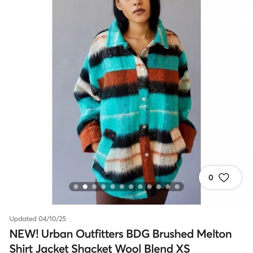 Urban Outfitters BDG Brushed Melton Shirt Jacket - Teal, Black, Brown
